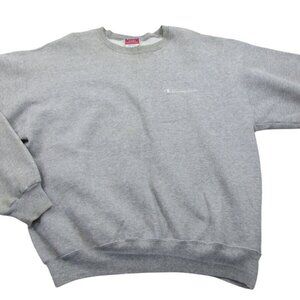 Champion Authentic Sweatshirt Mens Large Gray Fleece Lined Script‎ Logo Pullover